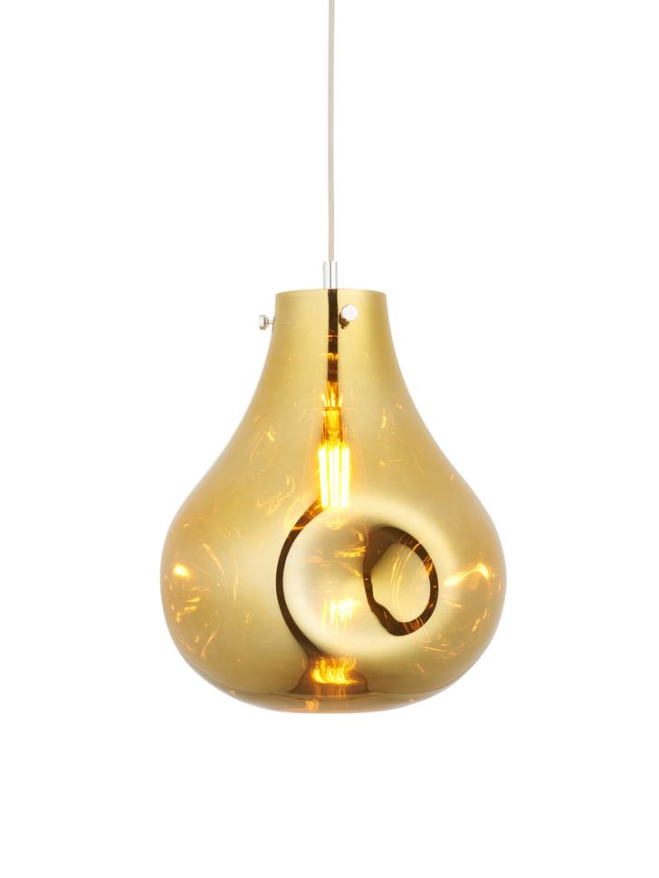 Thorlight Xian Single Pendant Light Polished Chrome With Gold Dimpled Glass