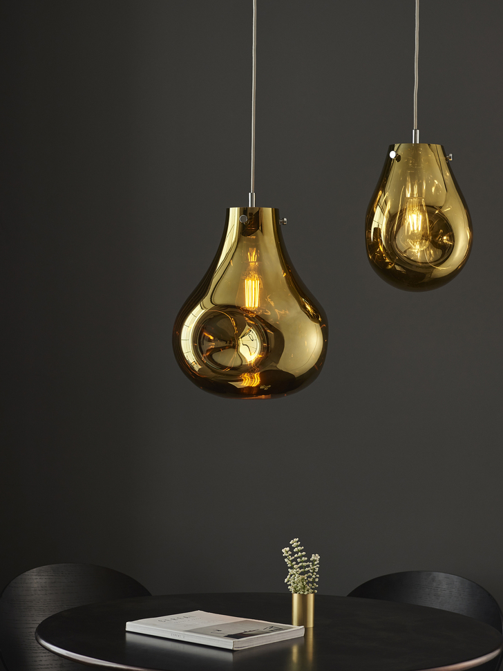 Thorlight Xian Single Pendant Light Polished Chrome With Gold Dimpled Glass