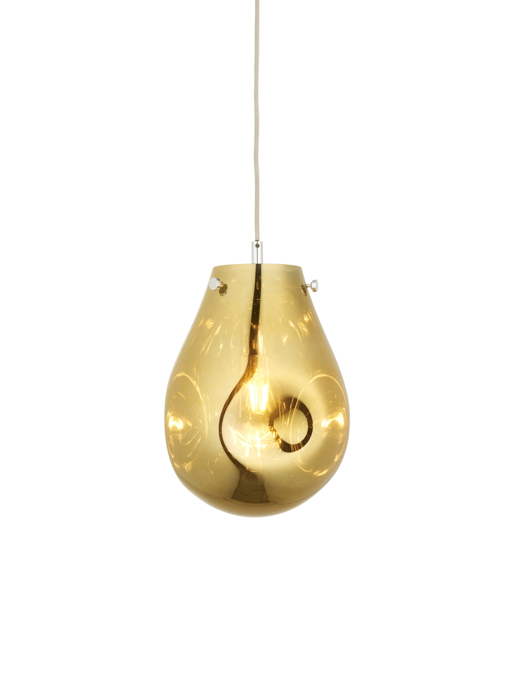 Thorlight Xian Small Single Pendant Light Polished Chrome With Gold Dimpled Glass