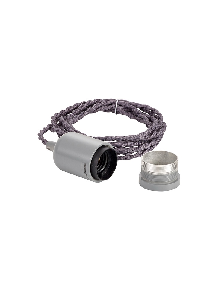 Warm Grey E27 Metal Lampholder Kit With Cable Clamp And 3m Grey Braided Twisted Cable