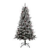 Photograph: 6FT LIT FROSTED TREE WITH RED BERRIES AND CONES - Mains Powered - W/W Led