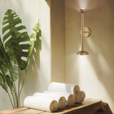 Photograph: Alora Mood Alm Brushed Gold 2 Light Dimmable Led Wall Light - 3000K