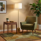 Photograph: Alora Mood Issa Brushed Gold Floor Lamp Complete With Ivory Linen Shade