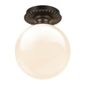 Photograph: Alora Mood Otis Flush Matt Black Ceiling Light Complete With Shiny Opal Glass - IP44