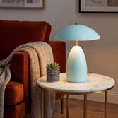 Photograph: Alora Mood Poppy Cerulean Light Blue Medium Led Rechargeable Table Lamp - 3000K