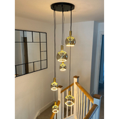 Photograph: Angel Black And Gold 6 Light Cluster Pendant Complete With Assorted Smoked Angel LED Globes