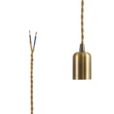 Photograph: Antique Brass E27 Metal Lampholder Kit With Cable Clamp And 3m Golden Brown Braided Twisted Cable