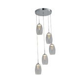 Photograph: Aria Polished Chrome 5 Light Led Cluster Pendant With Clear Glasses - 4000K