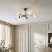 Photograph: Avelyn Antique Brass 5 Light Semi-Flush Ceiling Light Complete With Clear Ribbed Glass Shades