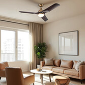 Photograph: Aviateur Matt Black Large Natural Brass And Painted Walnut Led Ceiling Fan Light Complete With Remote - CCT