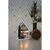 Photograph: B/O Wooden House, white. 1 Warm White Led, Timer 6H 2xAAA