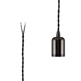 Photograph: Black Chrome E27 Metal Lampholder Kit With Cable Clamp And 3m Black Braided Twisted Cable