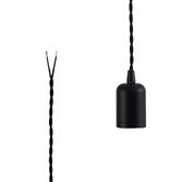 Photograph: Black E27 Metal Lampholder Kit With Cable Clamp And 3m Black Braided Twisted Cable