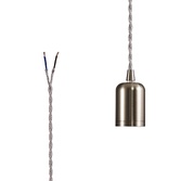 Photograph: Brushed Nickel E27 Metal Lampholder Kit With Cable Clamp And 3m Silver Braided Twisted Cable