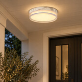 Photograph: Button Round 300mm White Marble Effect Square Flush Ceiling Light - IP44 - 3000K