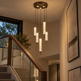 Photograph: Cattail Latte Metal And Clear Bubble Glass 5 Light Cluster Led Pendant Light - 3000K - Dimmable