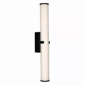 Photograph: Clamp Large Matt Black Bathroom Wall Light Complete With Clear Ribbed Outer And Inner Opal Glass - IP44 - 3000K