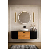 Photograph: Couper Large Slit Satin Brass Finish Oval Led Forward And Backlite Bathroom Wall Light - IP44 - 3000K
