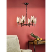 Photograph: Dar Abel 6 Light Industrial Pendant Satin Black With Antique Brass Detailing & Clear Glasses