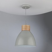 Photograph: Dar Adna ADN0139 Single Pendant In Grey & Natural Wood Finish