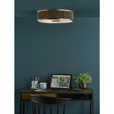 Photograph: Dar Alvaro Antique Bronze 3 Light Flush Mushroom Fabric Ceiling Light