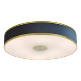 Photograph: Dar Alvaro Brushed Brass 6 Light Flush Blue Velvet Fabric Ceiling Light