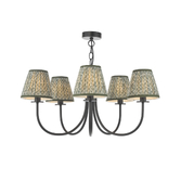 Photograph: Dar Becca 5 Light Multi-Arm Chandelier Complete With Green Patterned Shades
