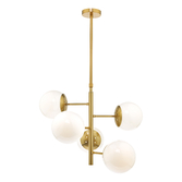 Photograph: Dar Bombazine BOM0535 5 Light Pendant In Natural Brass Finish With Opal Glass