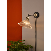 Photograph: Dar Boyd Plug In Wall Light In Antique Brass & Matt Black Complete With Ribbed Glass Shade