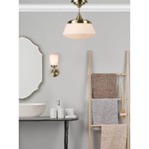 Photograph: Dar Caden Semi-Flush Antique Brass Bathroom Ceiling Light Complete With Opal Glass - IP44