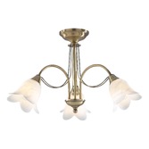 Photograph: Dar Doublet DOU0375 Antique Brass Finish 3 Light Semi Flush Ceiling Light With Alabaster Glass Shades