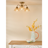 Photograph: Dar Erika Antique Bronze 3 Light Semi-Flush Ceiling Light Complete WIth Amber Glass Shades