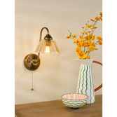 Photograph: Dar Erika Antique Bronze Single Wall Light Complete WIth Amber Glass Shade - Switched