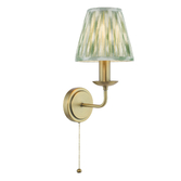Photograph: Dar Favian Matt Bronze Double Wall Light Complete with Green Patterned Ikat Shades