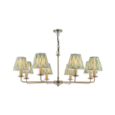 Photograph: Dar Favian Matt Bronze Large 8 Arm Chandelier Light Complete with Green Patterned Ikat Shades