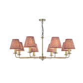 Photograph: Dar Favian Matt Bronze Large 8 Arm Chandelier Light Complete with Red Patterned Shades