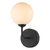 Photograph: Dar Feya 1 Light Wall Light In Matt Black Complete With Opal Glass