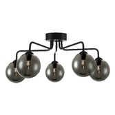 Photograph: Dar Feya 5 Light Semi Flush Ceiling Light in Matt Black Complete With Smoked Glasses