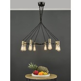 Photograph: Dar Gabriel 8 Light Industrial Pendant Satin Black With Antique Gold Detailing