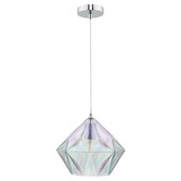 Photograph: Dar Gaia GAI0150 Single Pendant In Polished Chrome Finish With Iridised Glass