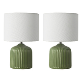 Photograph: Dar Gigi Green Twin Pack Of Ceramic Table Lamps Complete With White Linen Shades - Switched