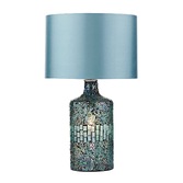 Photograph: Dar Guru GUR4223 Blue Mosaic 2 Light Table Lamp Complete With Blue Faux Silk Shade