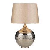 Photograph: Dar Gustav GUS4332 Silver Finish Large Table Lamp Complete With Silver Faux Silk Shade