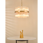 Photograph: Dar Imani 12 Light Pendant Natural Brass and Champagne Ribbed Glass