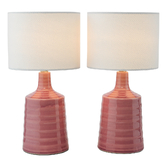Photograph: Dar Inci Pink Twin Pack Of Ceramic Table Lamps Complete With White Linen Shades - Switched