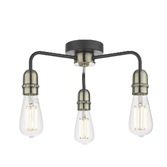 Photograph: Dar Kiefer KIE5322 Black & Antique Brass 3 Light Flush Ceiling Light