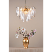 Photograph: Dar Kimmia Natural Brass 6 Light Pendant Complete With Textured Glass Drops