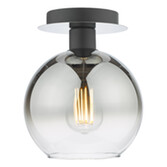 Photograph: Dar Lycia Black And Chrome Finish 1 Light Flush Ceiling Light Complete With Smoke To Clear Ombre Glass Globe