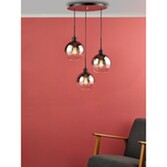 Photograph: Dar Lycia Black And Chrome Finish 3 Light Cluster Pendant Ceiling Light Complete With Smoke To Clear Ombre Glass Globes