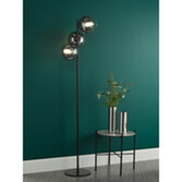 Photograph: Dar Lycia Black And Chrome Finish 3 Light Floor Lamp Complete With Smoke To Clear Ombre Glass Globes - Switched